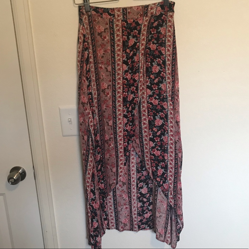 Black/pink flower asymmetrical skirt